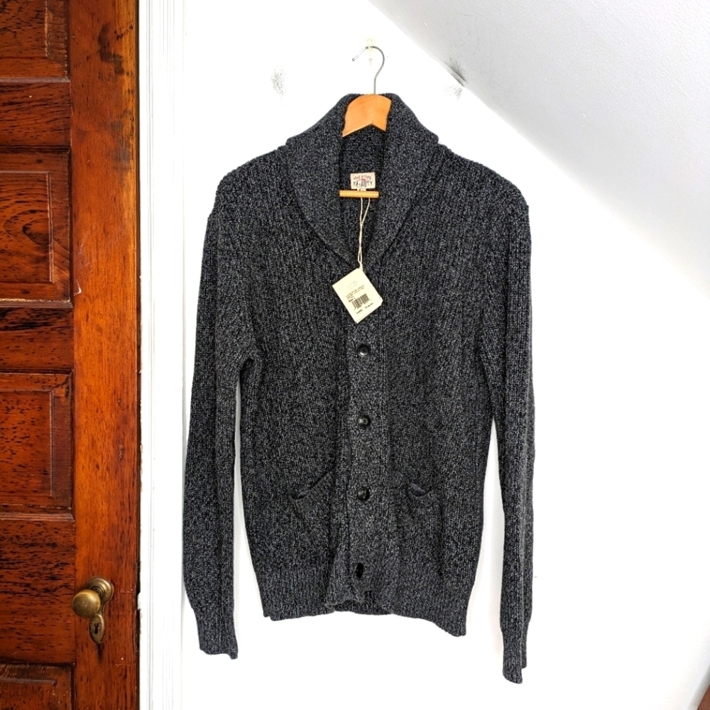 FAHERTY Deep Charcoal Marled Cotton Cashmere Blend Shawl Cardigan NEW Size L
